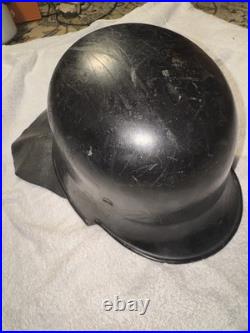WWII WW2 German FEUERSCHUTZPOLIZEI Metal Helmet With Leather Neck Fire Police