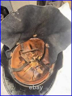 WWII WW2 German FEUERSCHUTZPOLIZEI Metal Helmet With Leather Neck Fire Police