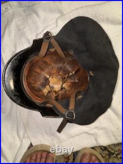 WWII WW2 German FEUERSCHUTZPOLIZEI Metal Helmet With Leather Neck Fire Police