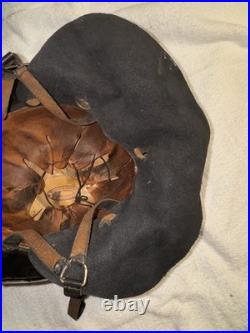 WWII WW2 German FEUERSCHUTZPOLIZEI Metal Helmet With Leather Neck Fire Police