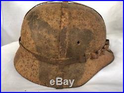 Ww2 German Helmet. M40, Multi Colored Camo. Cross Flat Bands. Sz 64/56. Orig