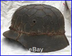 Ww2 German M40 Combat Helmet Shell With Chicken Wire Basket Size 66
