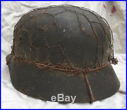 Ww2 German M40 Combat Helmet Shell With Chicken Wire Basket Size 66