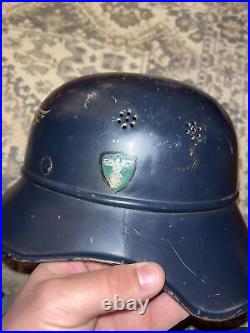 Ww2 Luftschutz German Gladiator Helmet Dark Blue Color Rl2 38/28. Size 55