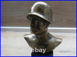 Ww2 Wwii German Soldier Helmet Bronze Sculpture Statue Bust Figure Paperweight
