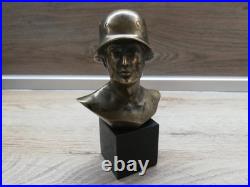 Ww2 Wwii German Soldier Helmet Bronze Sculpture Statue Bust Figure Paperweight
