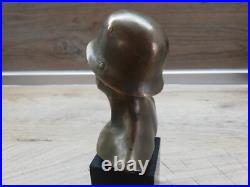 Ww2 Wwii German Soldier Helmet Bronze Sculpture Statue Bust Figure Paperweight Ww2 Wwii German Soldier Helmet Bronze Sculpture Statue Bust Figure Paperweight