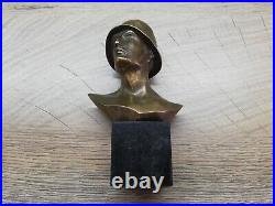 Ww2 Wwii German Soldier Helmet Bronze Sculpture Statue Bust Figure Paperweight Ww2 Wwii German Soldier Helmet Bronze Sculpture Statue Bust Figure Paperweight