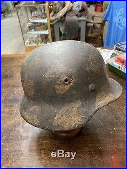 Wwii German Camo Normandy M40 Helmet Original Battle Used Helmet D179