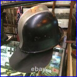 Wwii German Firefighter Helmet With Liner And Leather Neck Guard Rare