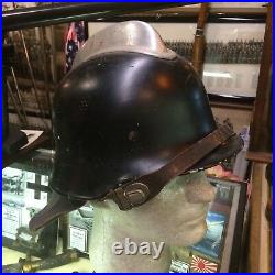 Wwii German Firefighter Helmet With Liner And Leather Neck Guard Rare